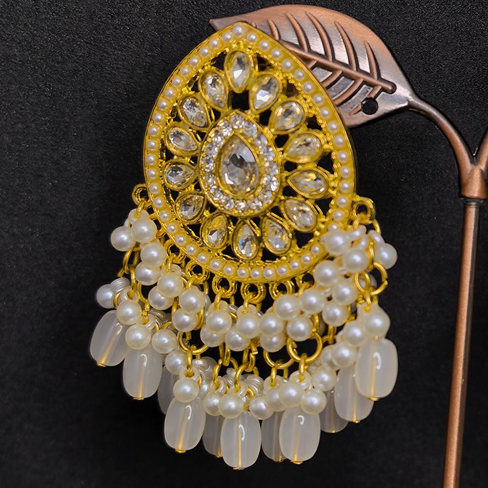 Gold plated traditional jhumka earrings – মহিলাদের জন্য রাজকীয় ওভাল শেপ কুন্দন ও পার্ল ঝুমকা - Image 18