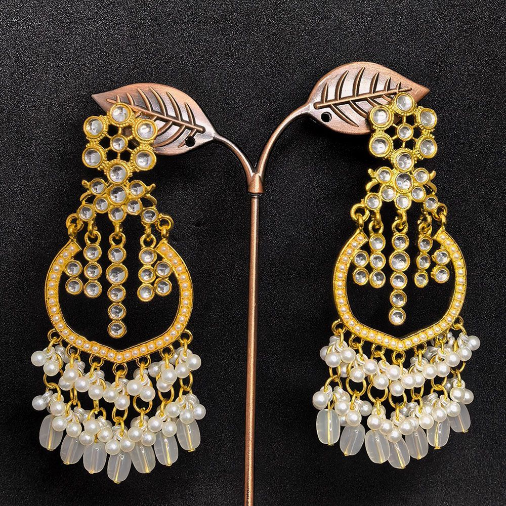 Elegant off white color kundan earrings for women's traditional wear.