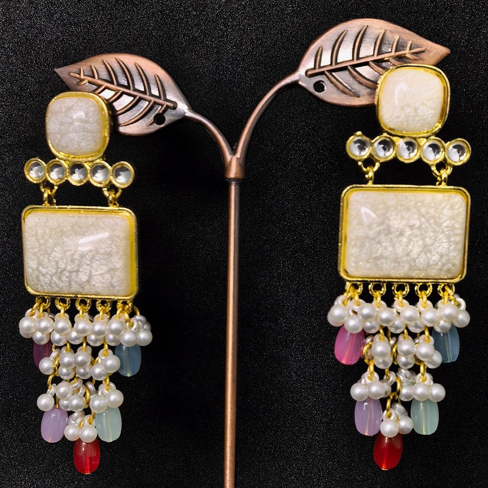 Pearl drop earrings for women with stones – মহিলাদের ফ্যাশনেবল স্টোন ও পার্ল ড্যাংলিং ইয়াররিং - Image 6
