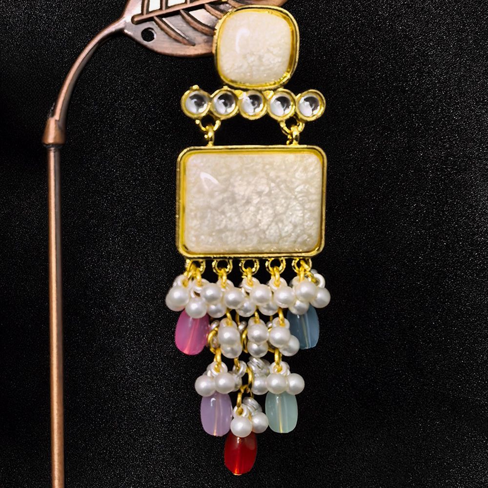 Pearl drop earrings for women with stones – মহিলাদের ফ্যাশনেবল স্টোন ও পার্ল ড্যাংলিং ইয়াররিং - Image 7