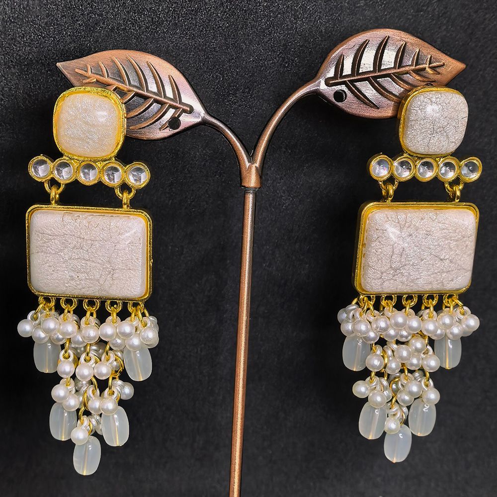 Pearl drop earrings for women with stones – মহিলাদের ফ্যাশনেবল স্টোন ও পার্ল ড্যাংলিং ইয়াররিং - Image 17