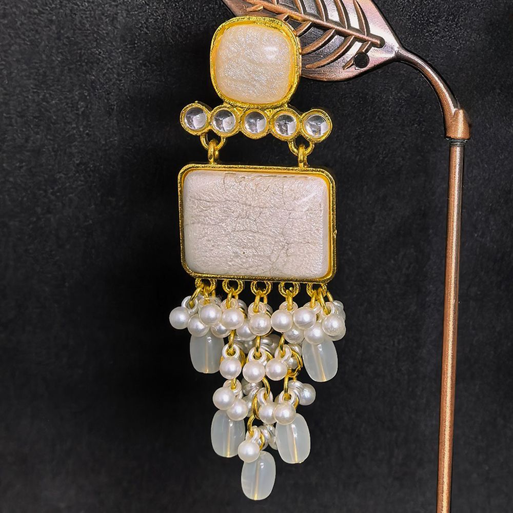 Pearl drop earrings for women with stones – মহিলাদের ফ্যাশনেবল স্টোন ও পার্ল ড্যাংলিং ইয়াররিং - Image 19