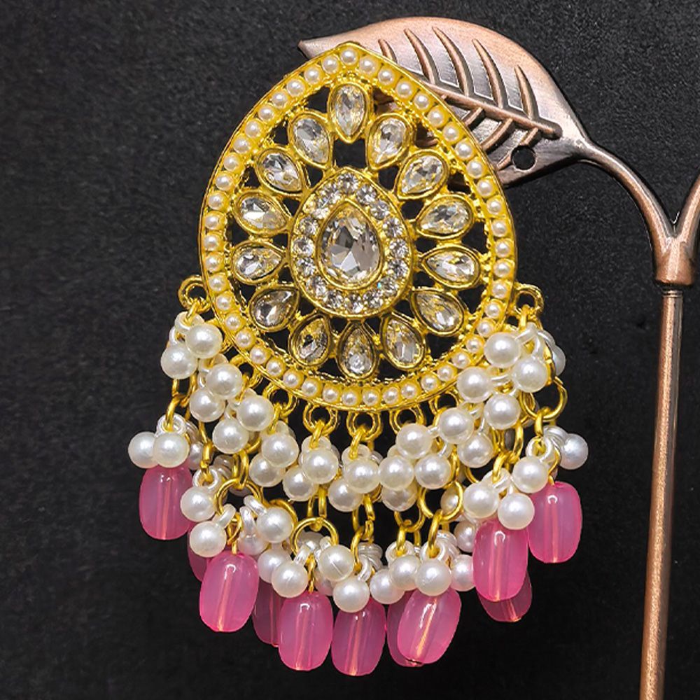 Gold plated traditional jhumka earrings – মহিলাদের জন্য রাজকীয় ওভাল শেপ কুন্দন ও পার্ল ঝুমকা - Image 12