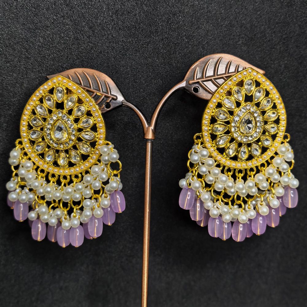 Purple color oval shape earrings for women with a classic gold plated design.