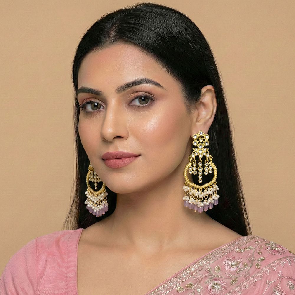 Kundan jhumka earrings with pearls – মহিলাদের জন্য রাজকীয় কুন্দন ও পার্ল লেয়ারড ঝুমকা - Image 14