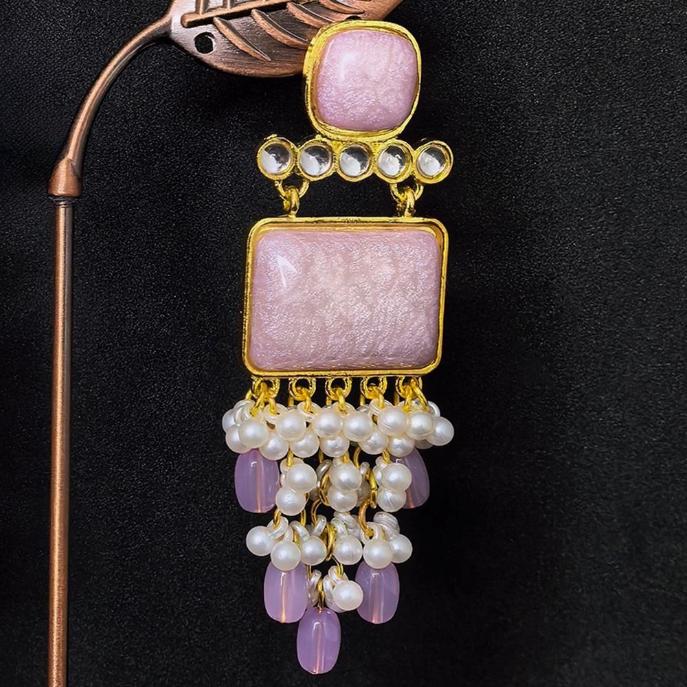 Pearl drop earrings for women with stones – মহিলাদের ফ্যাশনেবল স্টোন ও পার্ল ড্যাংলিং ইয়াররিং - Image 13