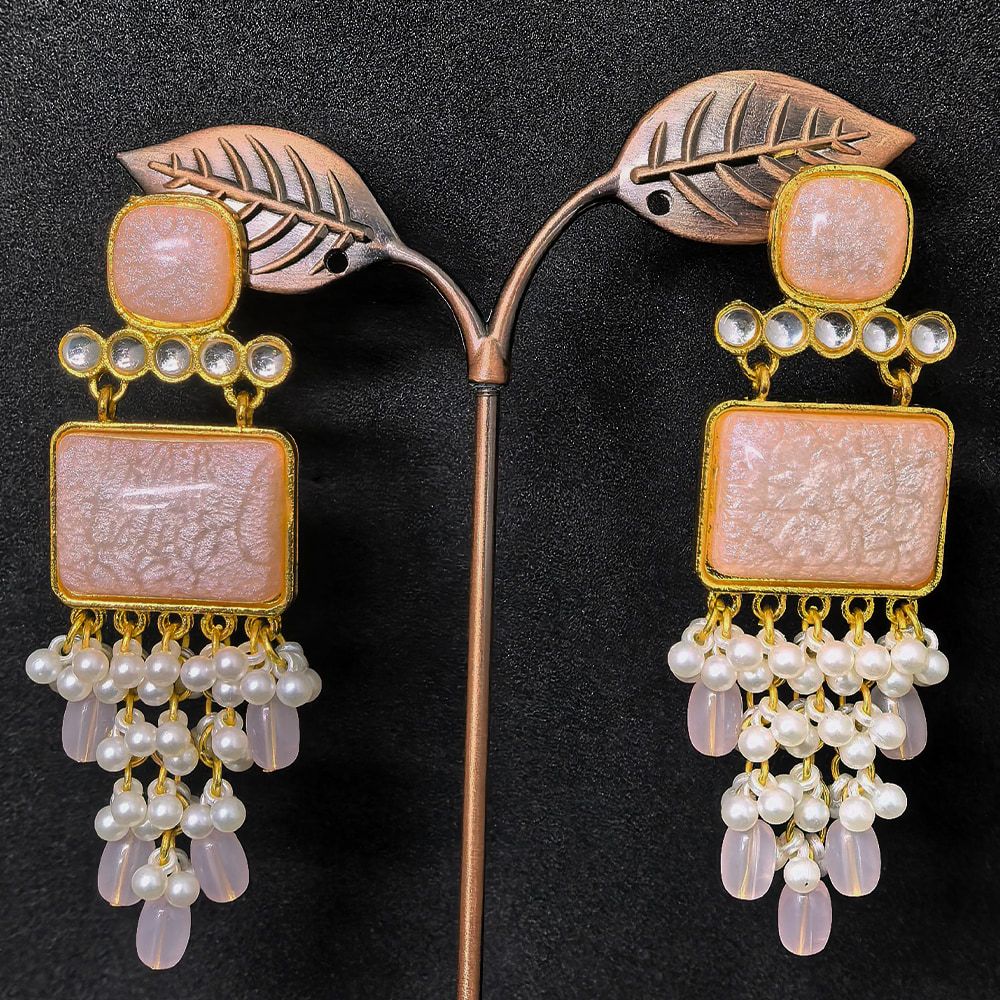 Pearl drop earrings for women with stones – মহিলাদের ফ্যাশনেবল স্টোন ও পার্ল ড্যাংলিং ইয়াররিং - Image 14