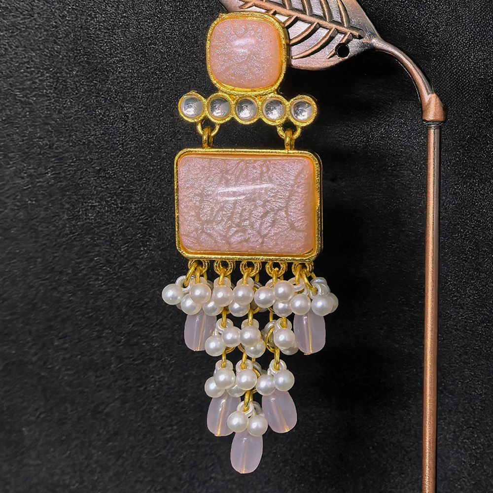 Pearl drop earrings for women with stones – মহিলাদের ফ্যাশনেবল স্টোন ও পার্ল ড্যাংলিং ইয়াররিং - Image 15