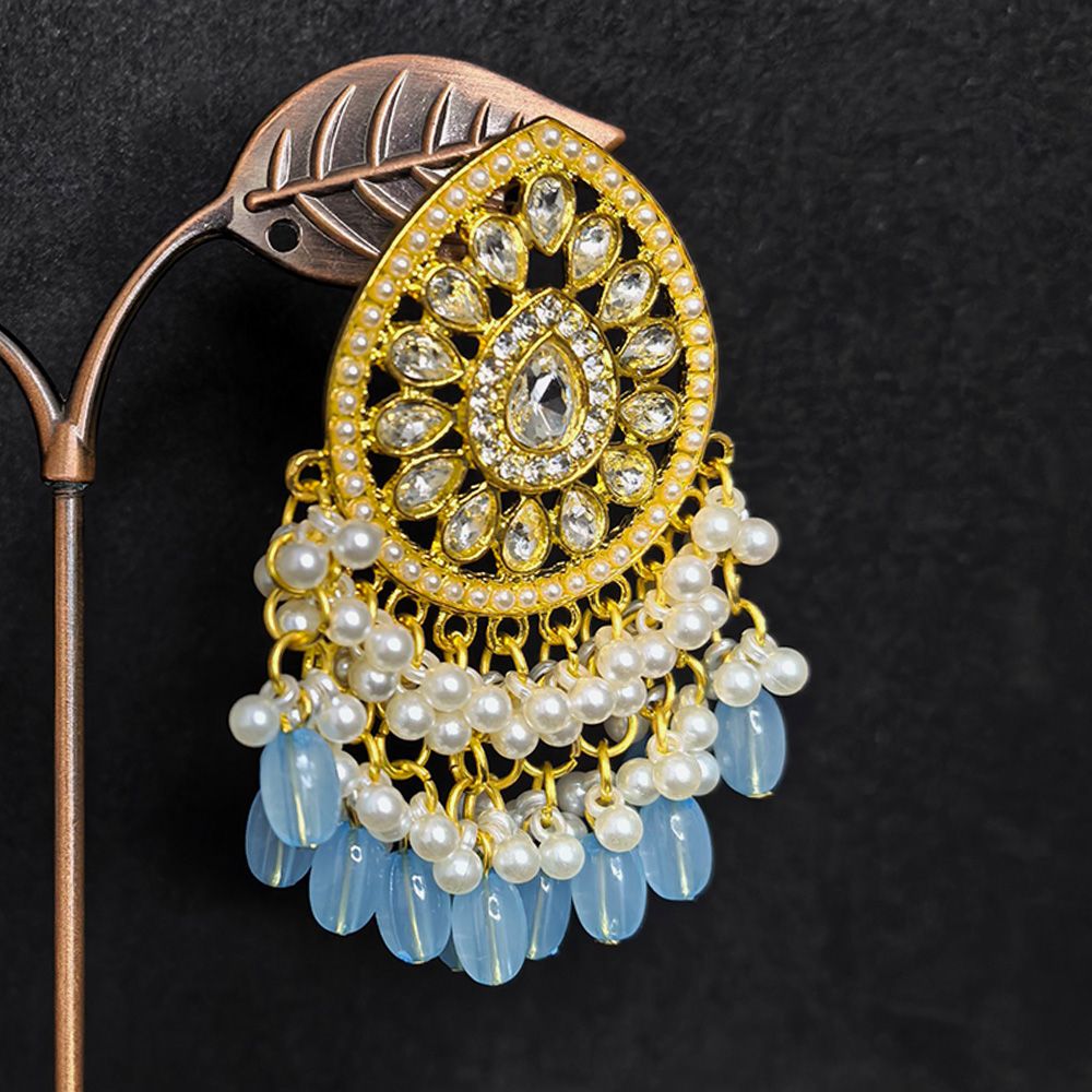 Gold plated traditional jhumka earrings – মহিলাদের জন্য রাজকীয় ওভাল শেপ কুন্দন ও পার্ল ঝুমকা - Image 6