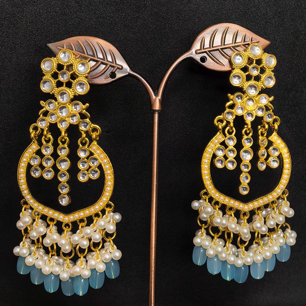Stunning sky blue color kundan earrings for parties and weddings.