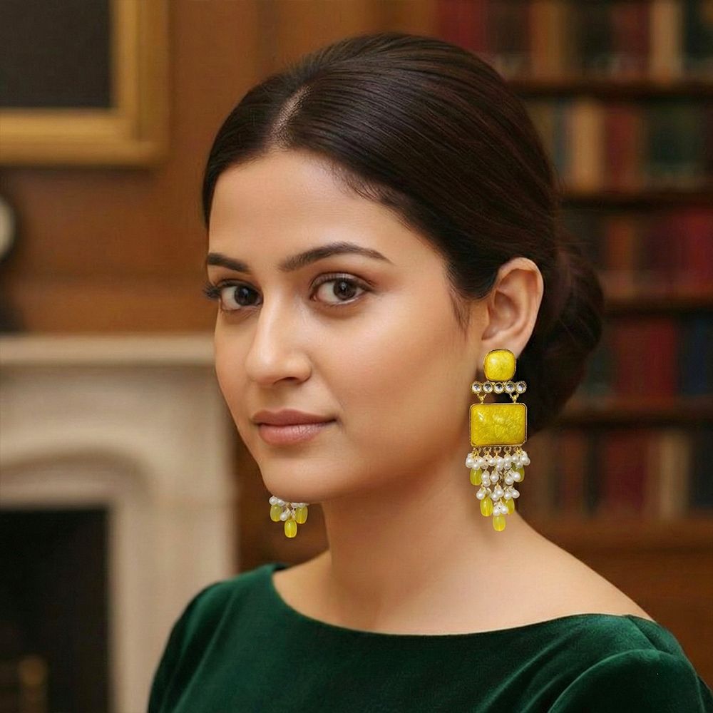 Pearl drop earrings for women with stones – মহিলাদের ফ্যাশনেবল স্টোন ও পার্ল ড্যাংলিং ইয়াররিং - Image 9