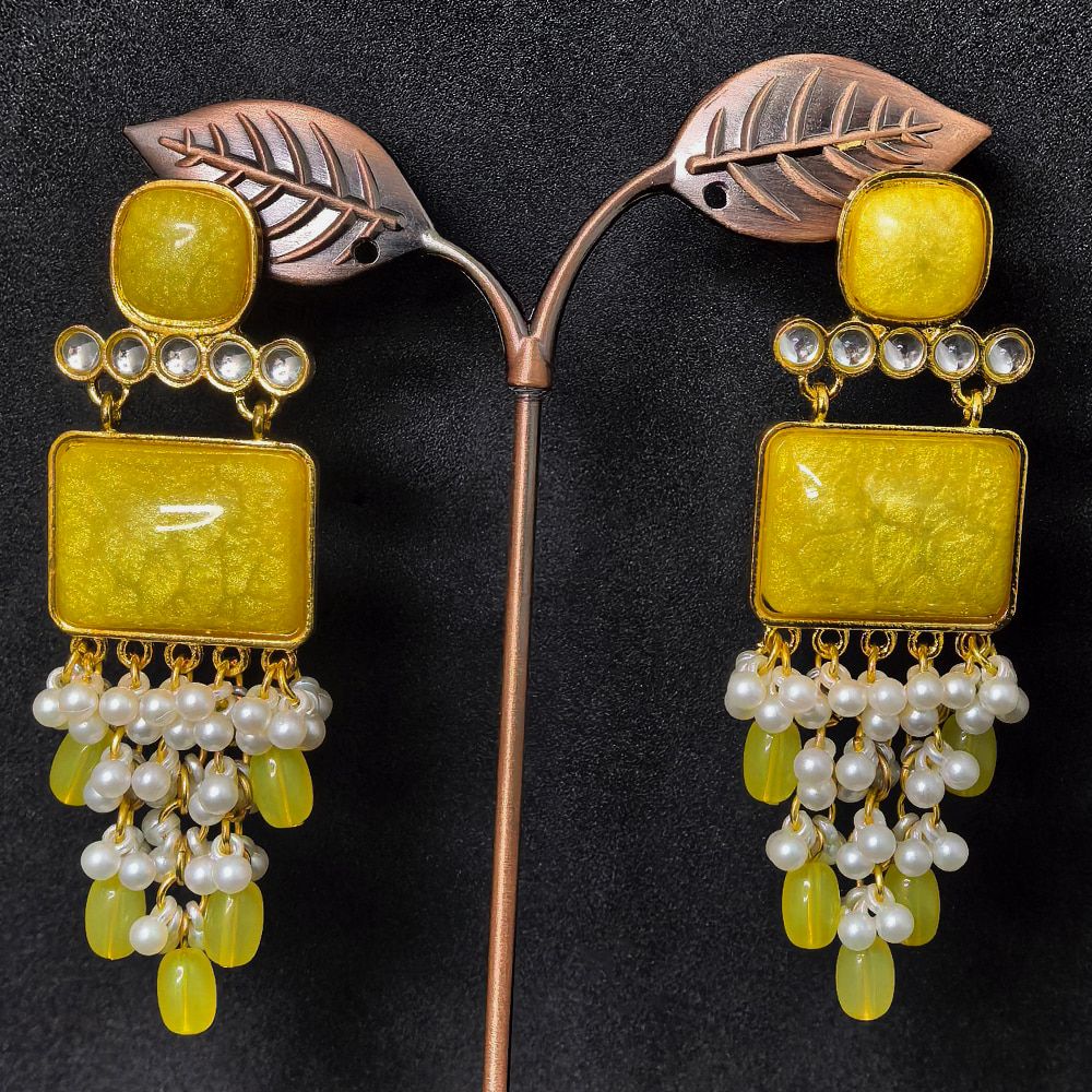 Yellow and pearl drop earrings for women with vibrant gold plating.