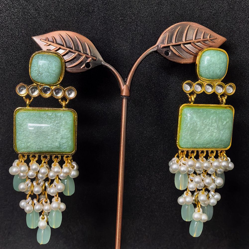 Pearl drop earrings for women with stones – মহিলাদের ফ্যাশনেবল স্টোন ও পার্ল ড্যাংলিং ইয়াররিং - Image 3