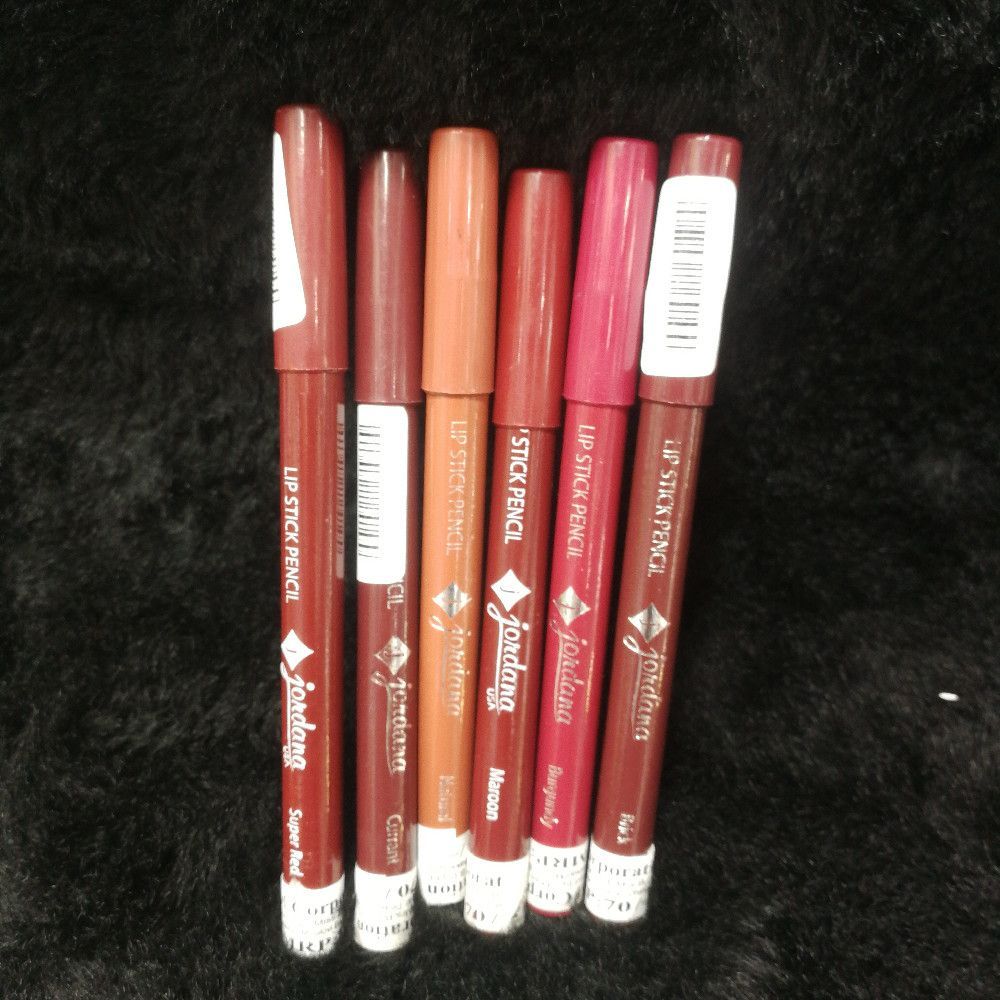 Jordana Lipstick Pencil – Set of 4 Shades: Brown, Maroon, Pink, Orange in Wood/Plastic Case for Precise Color Application