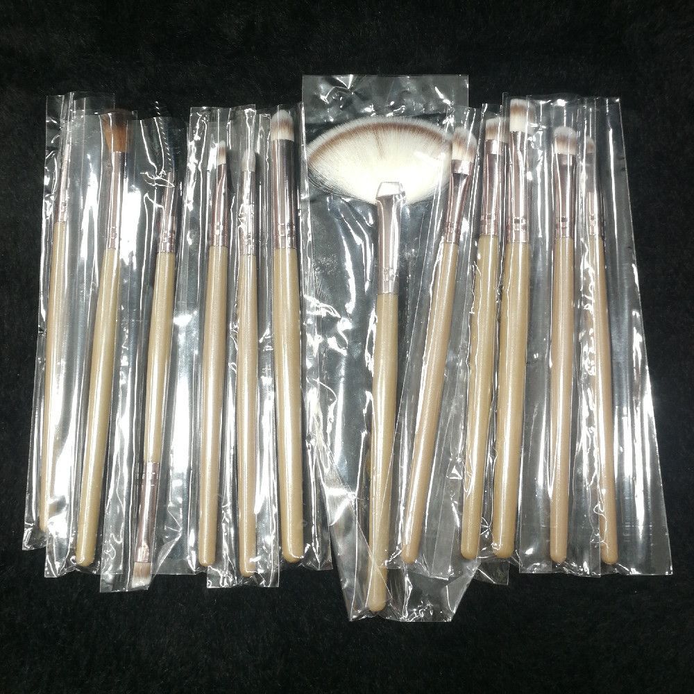 Makeup Brush Set with Wooden Handles – Beige, White & Rose Gold