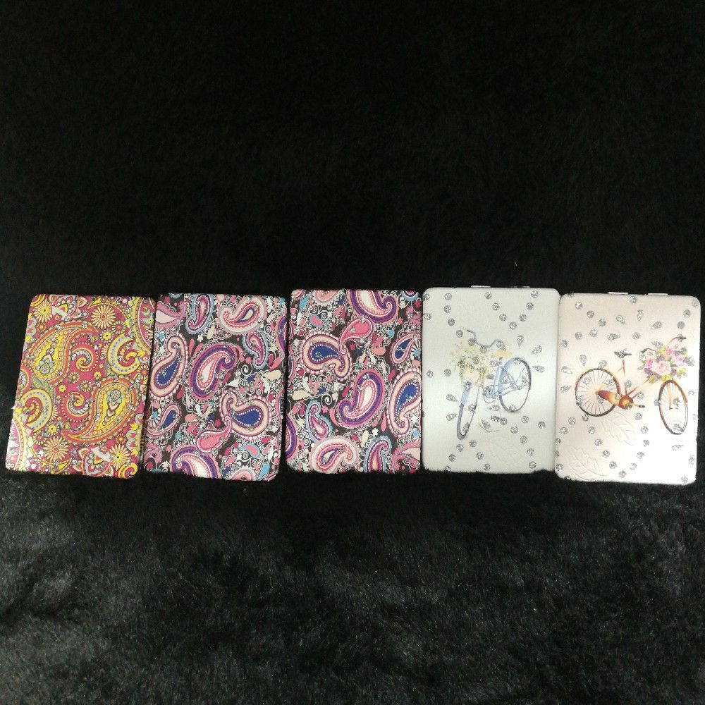 Compact Metal Mirror with Pink, White, Yellow & Blue Paisley Design