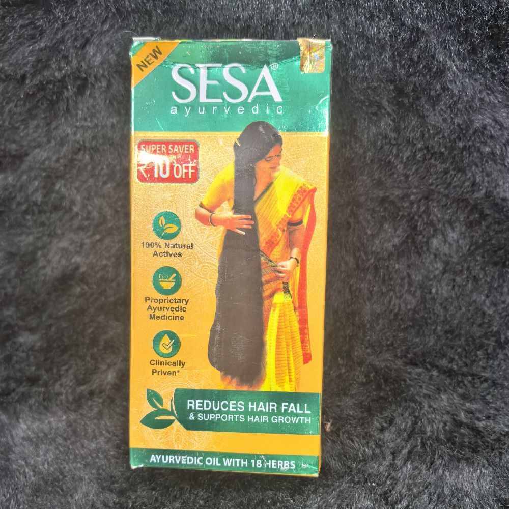 Sesa Ayurvedic Hair Oil Cardboard Box Green Yellow Orange White
