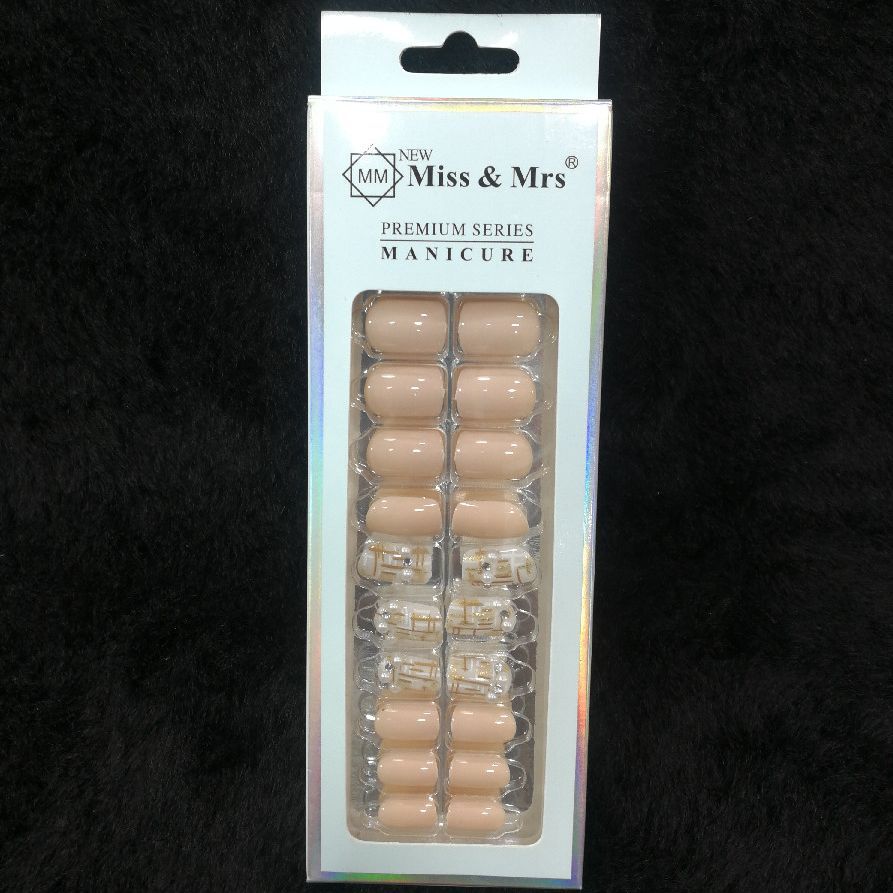 Miss & Mrs PREMIUM SERIES Press On Nails Beige White Gold Plastic Set