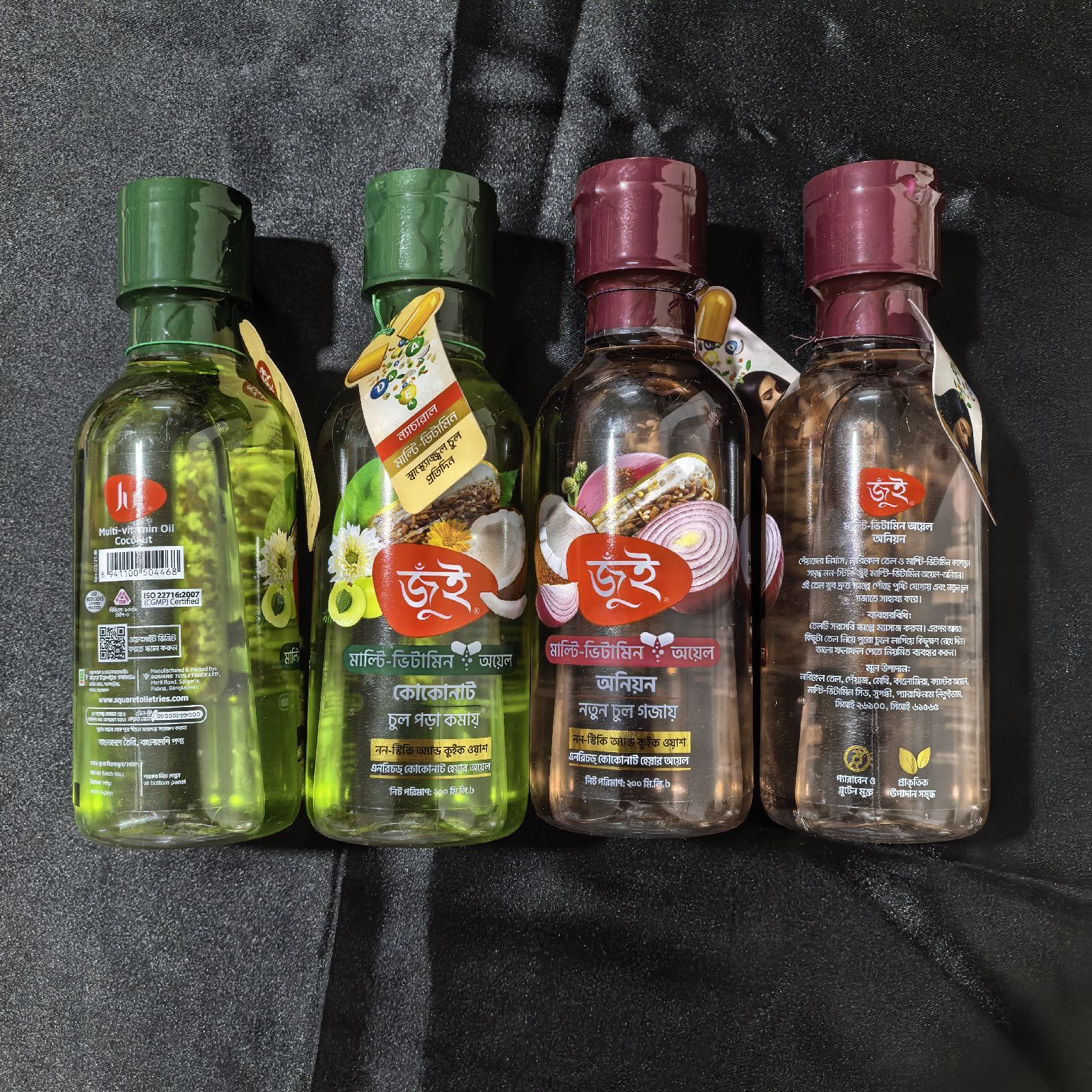 Multi‑Vitamin Coconut Hair Oil Bottle – Green, Brown, Pink & Clear Plastic