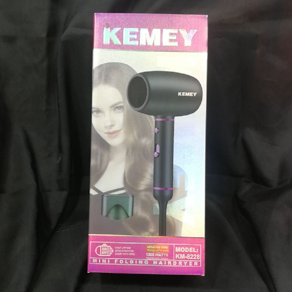 KEMEY Mini Folding Hairdryer Black Pink Purple 1300W Plastic
