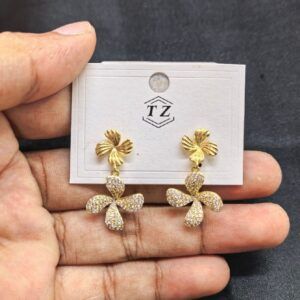 Gold and White Floral Drop Earrings with Rhinestones - TZ Elegant