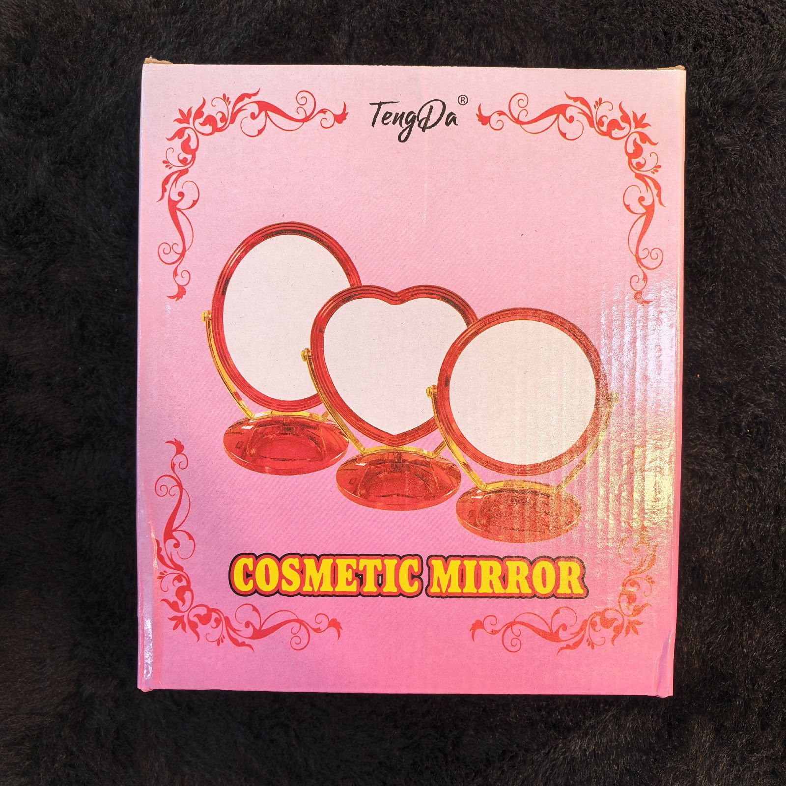 TengDa Pink Red Gold Plastic Cosmetic Mirror – Travel Handheld