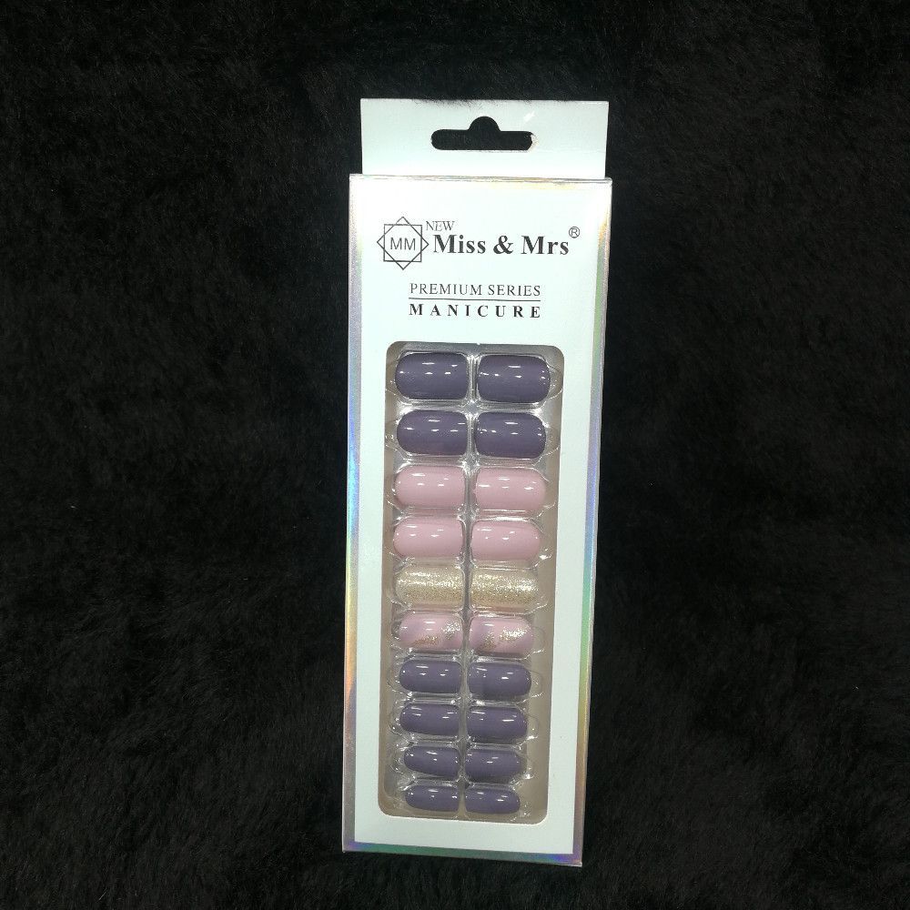 Miss & Mrs Premium Series Press On Nails Set – Purple Pink Gold Clear