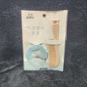 Plastic Hair Comb and Compact Mirror Set in Pink Mint Beige Travel