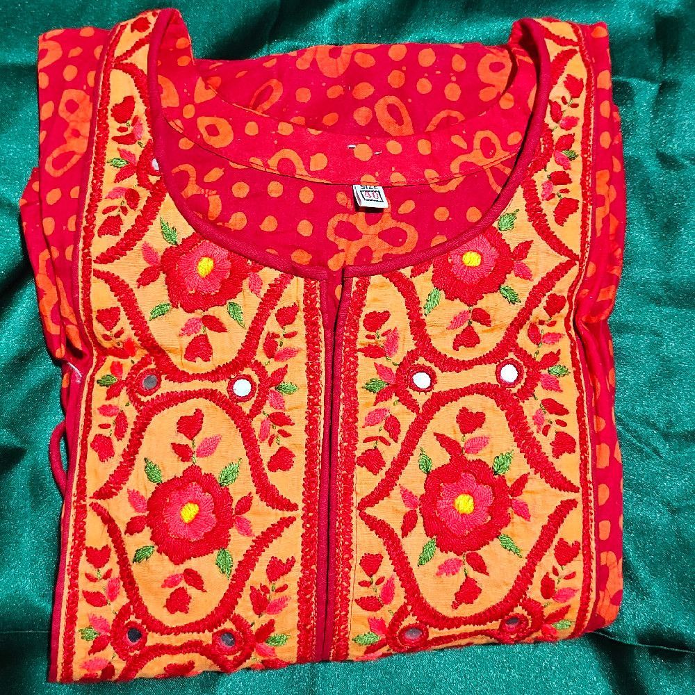 Embroidered Cotton short Gaun Floral Design