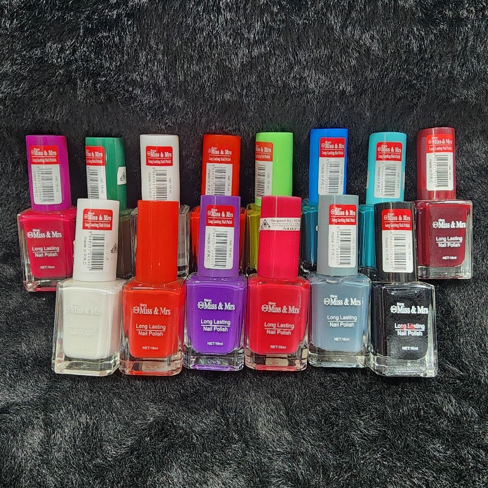 Miss & Mrs Long Lasting Nail Polish - Red, Purple, White, Black Liquid