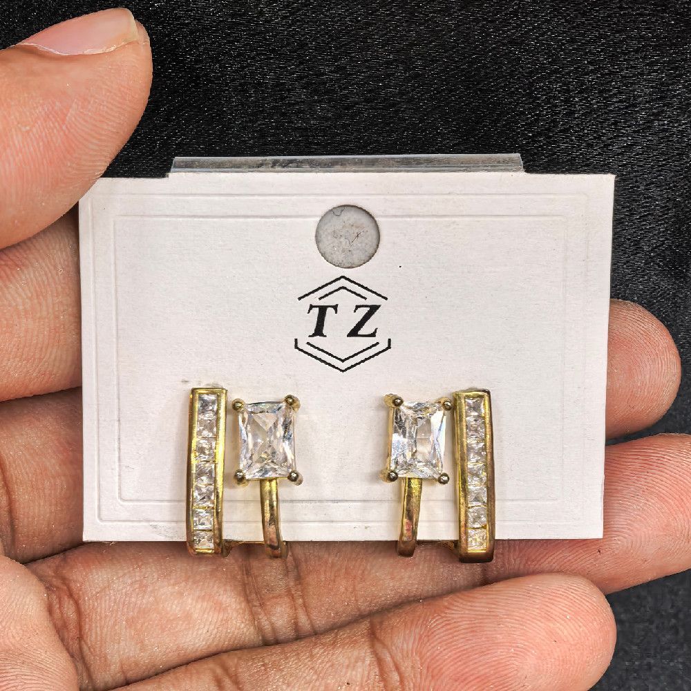 Gold Tone Metal Drop Earrings with Clear Stones