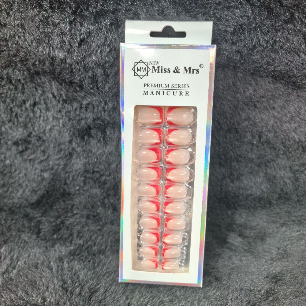 Miss & Mrs Premium False Nails Set – Pink, Red & Clear Plastic Tips