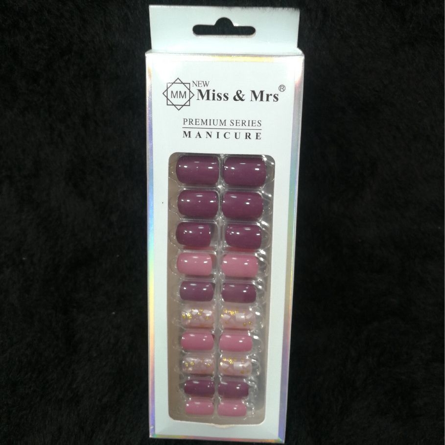 Miss & Mrs Premium Press On Nails – Purple Pink Clear Gold Foil
