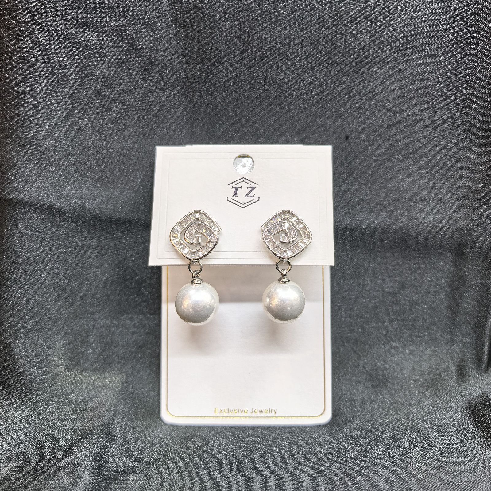 Elegant White & Silver Pearl Drop Earrings for Women Classic Style