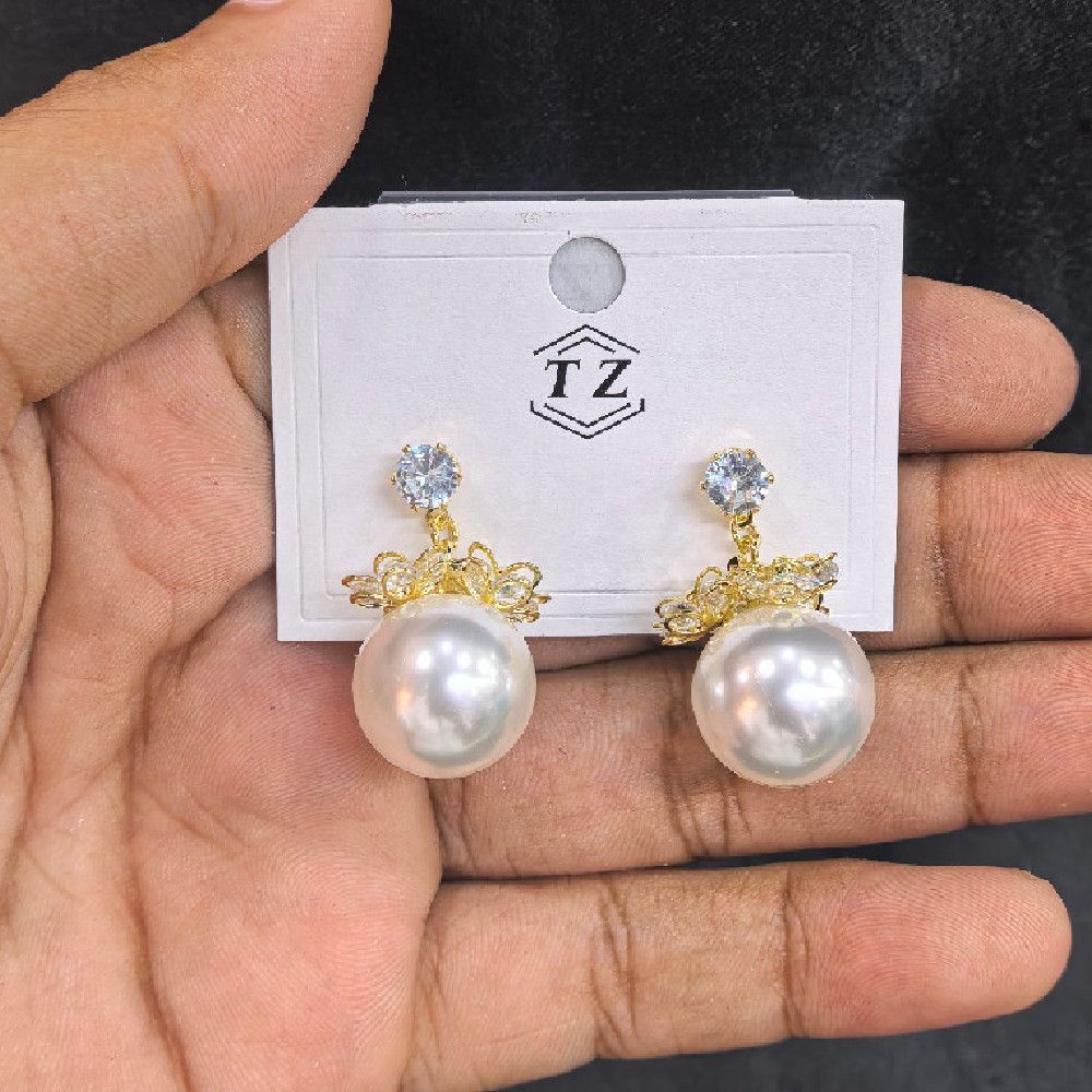 Elegant White Pearl Drop Earrings with Gold Metal Setting for Women