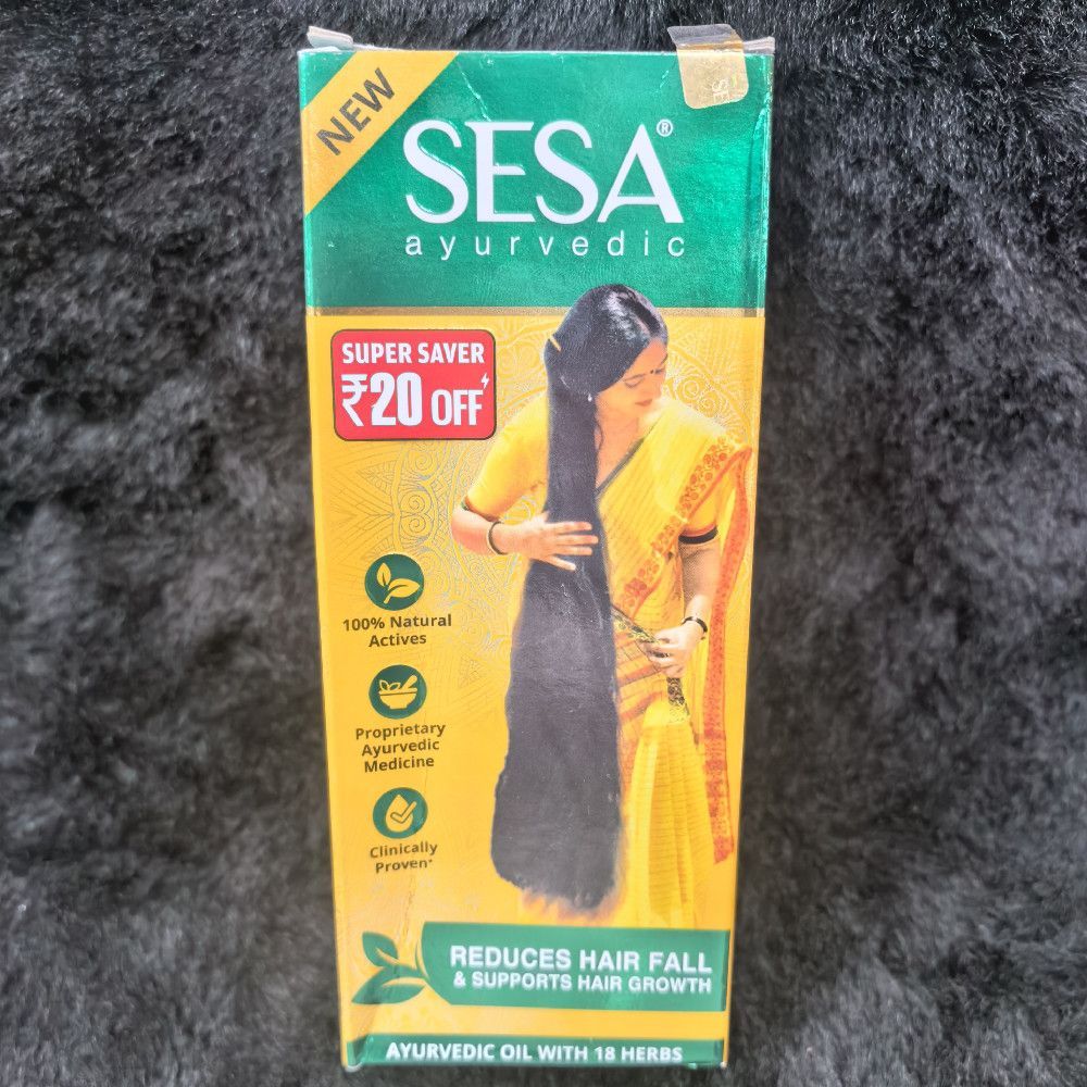 Sesa Ayurvedic Hair Oil Cardboard Box Green Yellow White Black
