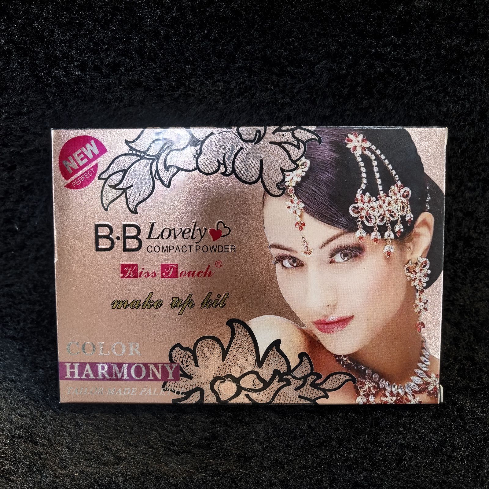 BB Lovely Compact Powder – Pink, Black & Gold Floral Lace Print