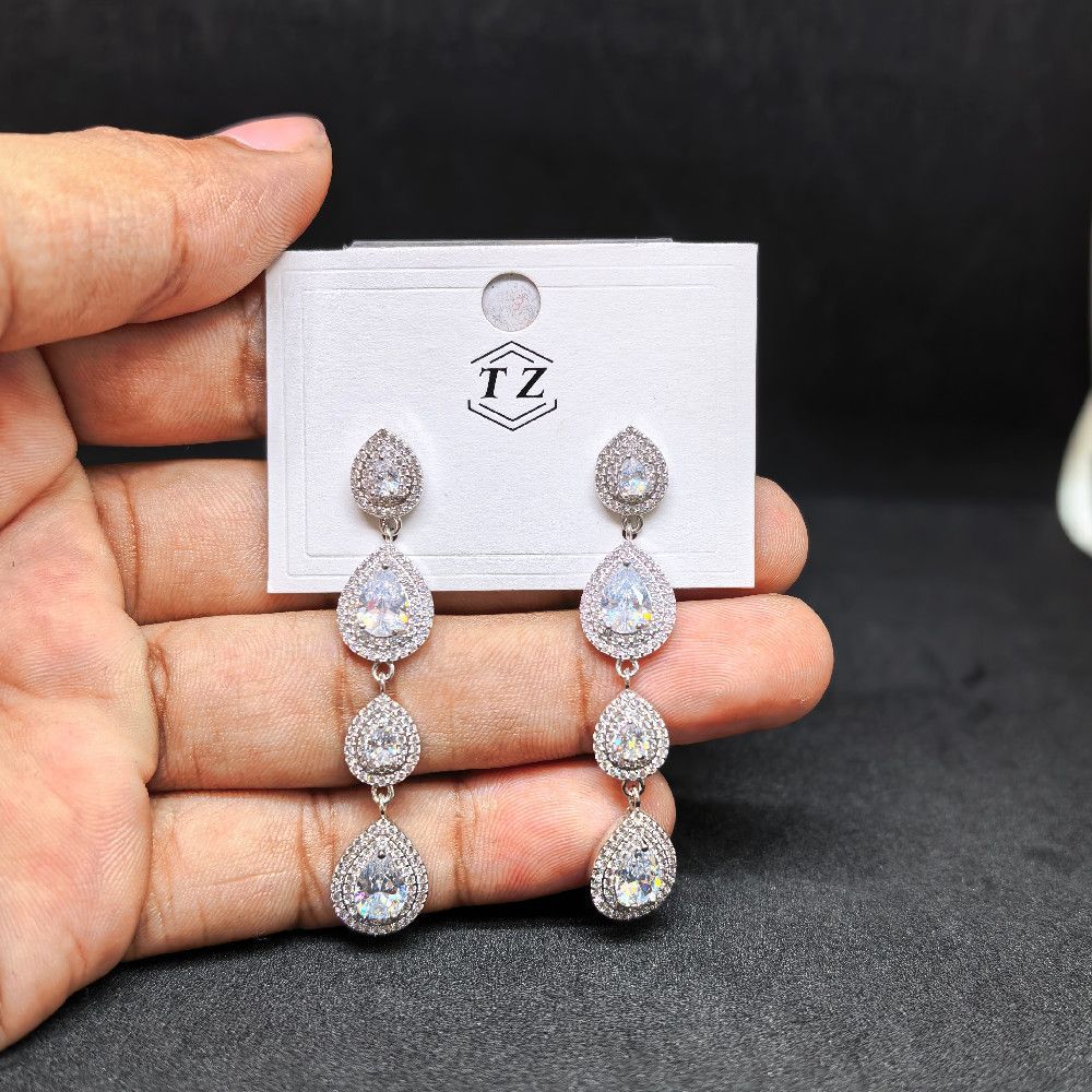 Silver and Clear Teardrop Drop Earrings – Elegant Handmade