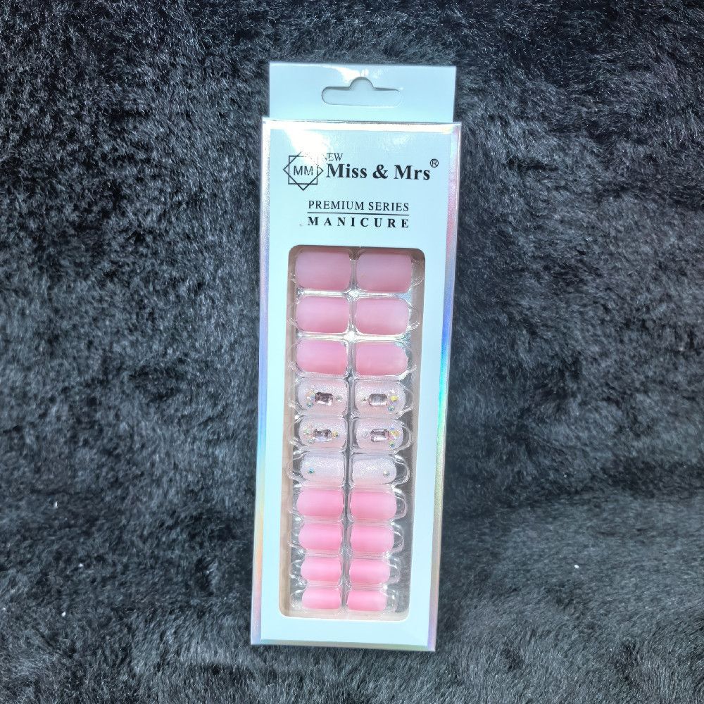 Miss & Mrs Premium Series Press On Nails Pink Clear Plastic Glitter