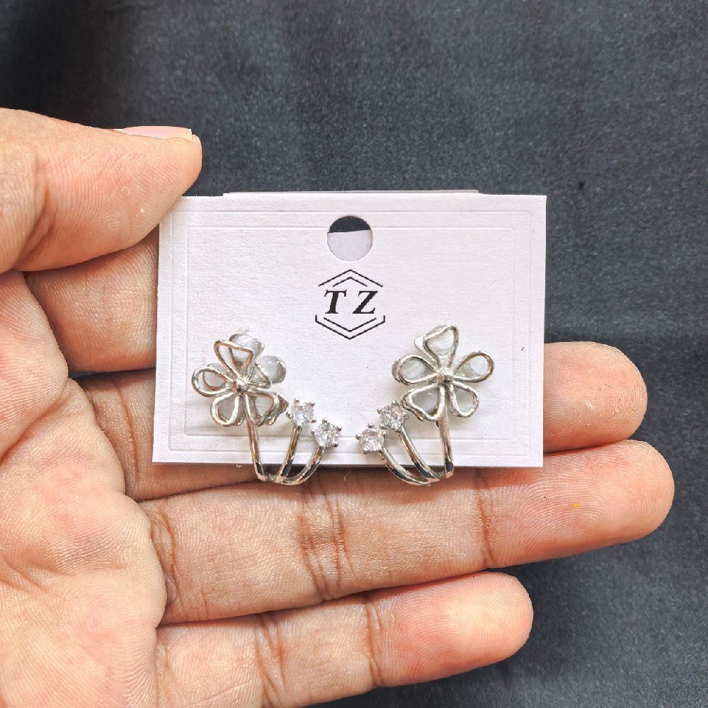 Silver Tone Metal Drop Earrings with Clear Accents