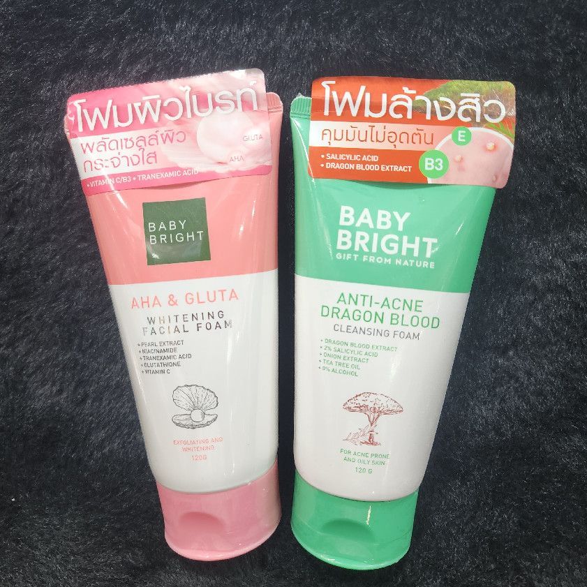 Baby Bright AHA & Gluta Whitening Facial Cleansing Foam Pink/White