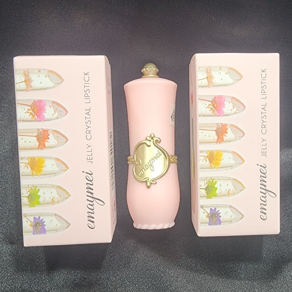 Emaymei Jelly Crystal Lipstick Pink Gold White Plastic Makeup
