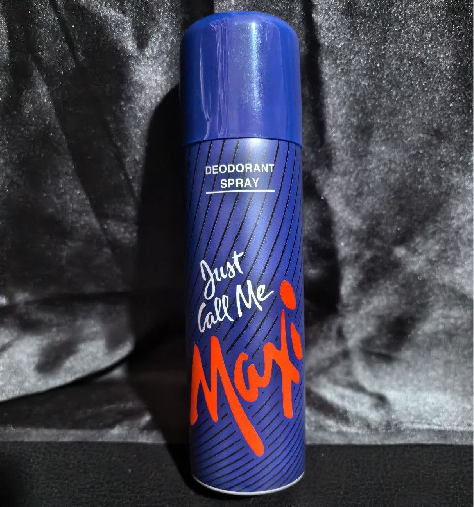 Metal Deodorant Spray with Blue, Red, White & Black Diagonal Stripes