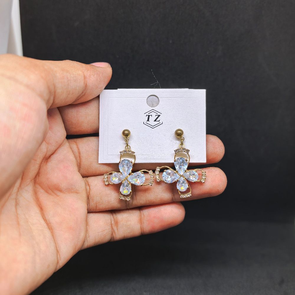 Gold & Clear Crystal Floral Dangle Earrings – Elegant Women