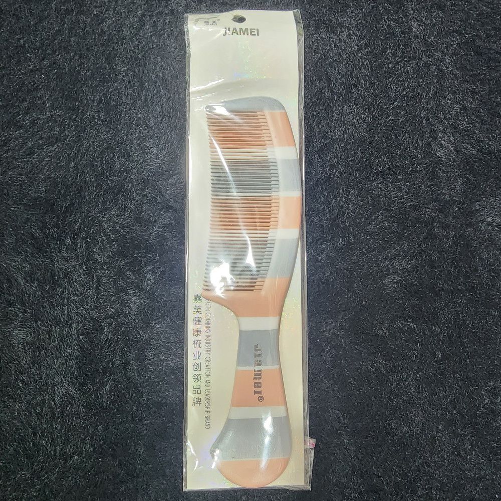 Peach White Grey Striped Plastic Hair Comb by JAMEI for Women and Kids