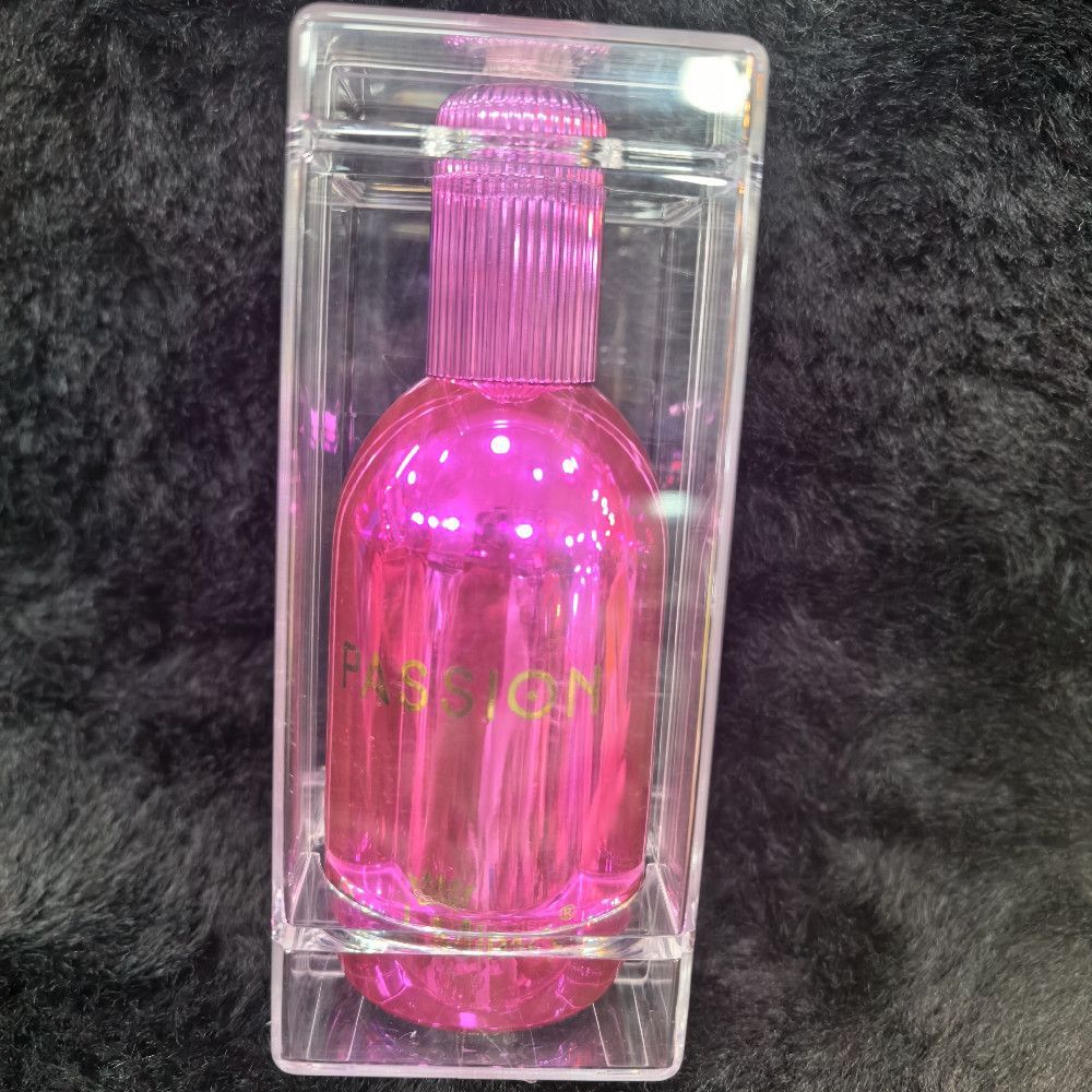 PASSION Clear Glass Perfume Bottle with Pink and Gold Accents