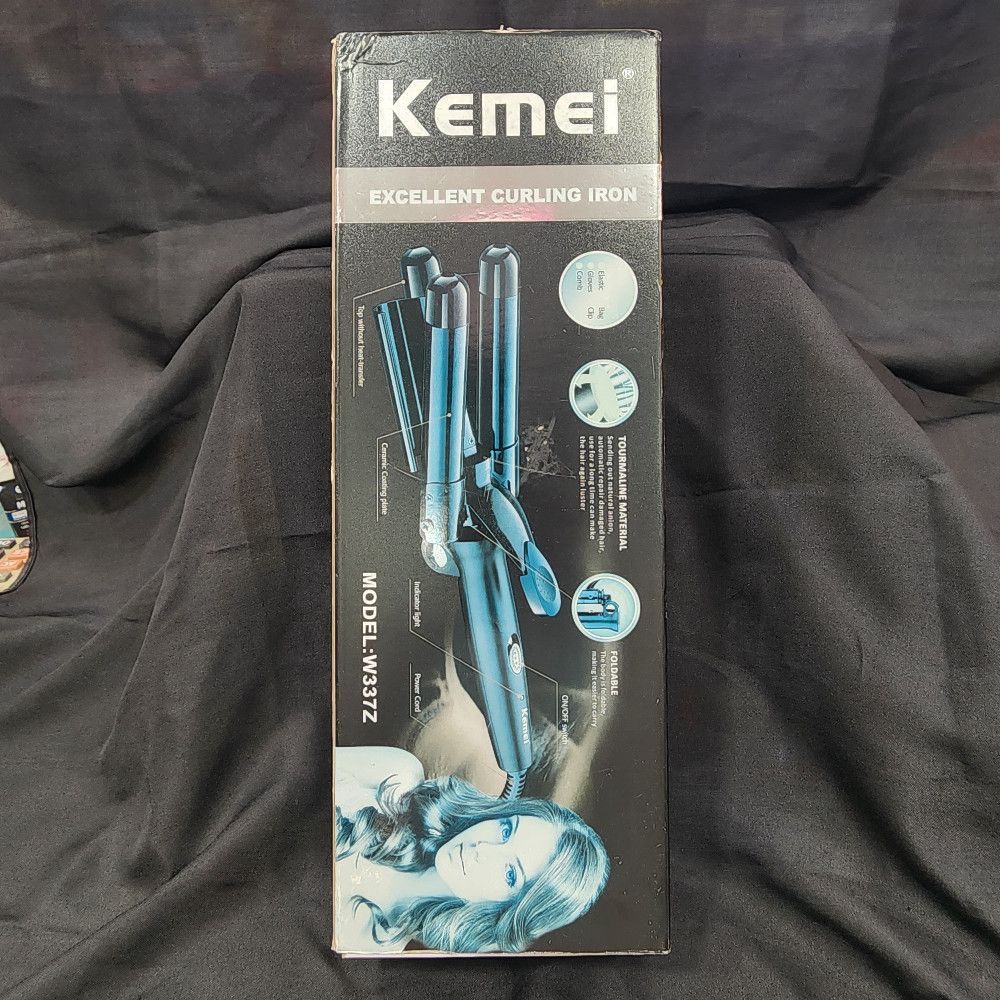 Kemei W3372 Curling Iron – Black, Blue & White Hair Styling Tool