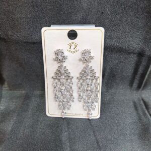 Silver Dangling Chandelier Earrings with Clear Cubic Zirconia Crystals