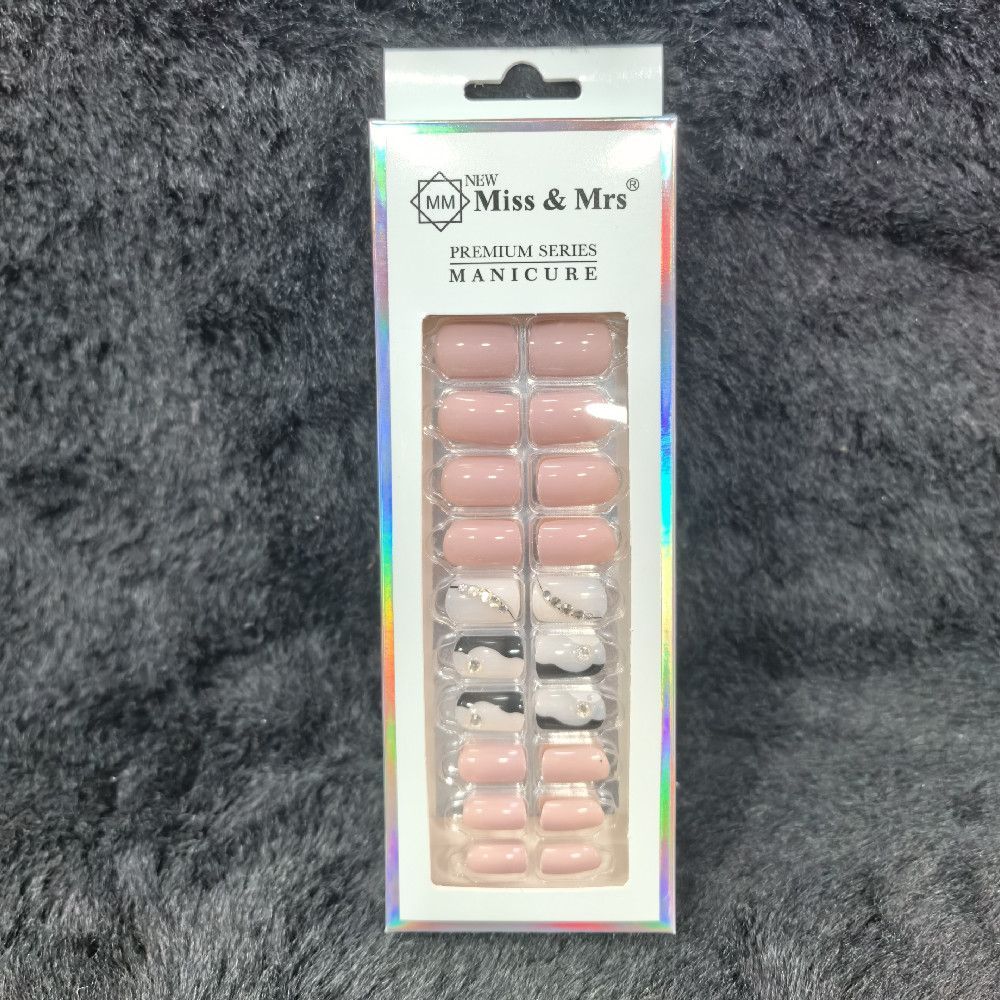 Miss & Mrs PREMIUM SERIES Press On Nails Pink White Black Plastic