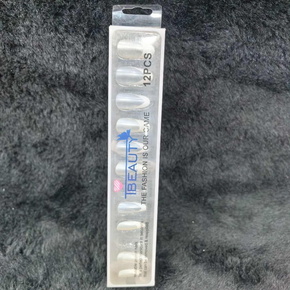 TBEAUTY White Pearl Plastic Press On Nails 12PCS Set Salon Quality